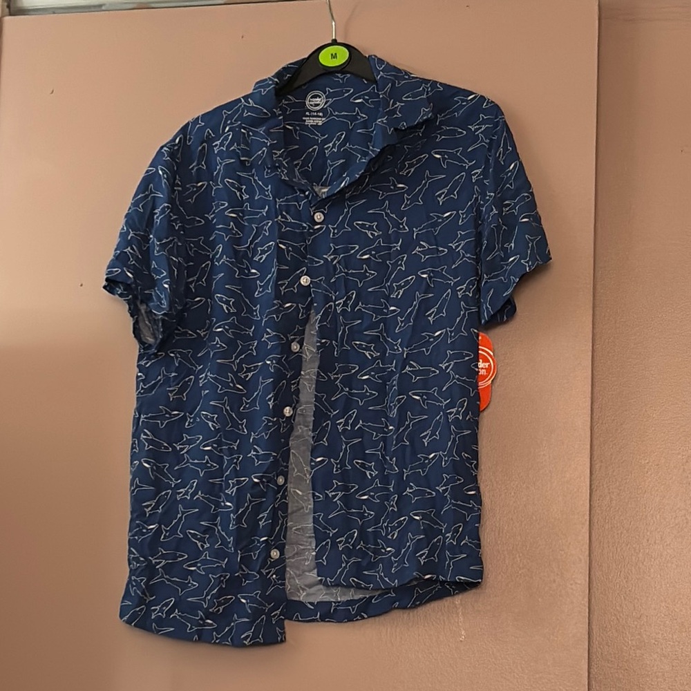 Wonder Nation Blue Button Down Shirt Lightweight Casual Wear